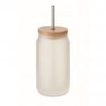 Tarro impreso con imagen para cóctel con pajita de acero y tapa 400ml color blanco transparente