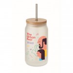 Tarro impreso con imagen para cóctel con pajita de acero y tapa 400ml color blanco transparente vista principal