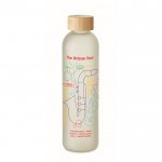 Botella de vidrio para imprimir a todo color con tapa de bambú 650ml color blanco transparente vista principal