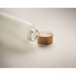 Botella de vidrio para imprimir a todo color con tapa de bambú 650ml color blanco transparente vista fotografía tercera vista