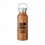 Botella de acero reciclado doble pared y aspecto de madera 500ml color marrón vista de impresión
