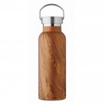 Botella de acero reciclado doble pared y aspecto de madera 500ml color marrón cuarta vista