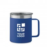 Vaso antifugas de acero inoxidable reciclado con tapa 300ml color azul vista de impresión