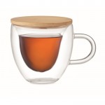 Taza de vidrio de doble pared forma de corazón y tapa de bambú 180ml color transparente segunda vista