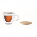 Taza de vidrio de doble pared forma de corazón y tapa de bambú 180ml color transparente tercera vista