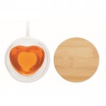 Taza de vidrio de doble pared forma de corazón y tapa de bambú 180ml color transparente octava vista