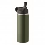 Botella de acero inoxidable reciclado antifugas con pajita 500ml color verde oscuro