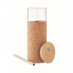 Vaso de vidrio con funda de corcho y tapa y pajita de bambú 450ml color beige segunda vista