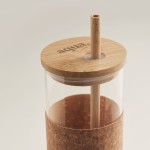 Vaso de vidrio con funda de corcho y tapa y pajita de bambú 450ml color beige vista principal