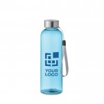 Botella de tritán traslúcida antifugas con tapa con asa 500ml color azul transparente vista de impresión