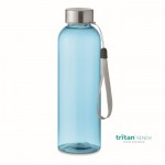 Botella de tritán traslúcida antifugas con tapa con asa 500ml color azul transparente