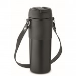 Vaso antifugas de acero inoxidable con tapa, pajita y correa 700ml color negro