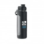 Botella de vidrio con funda de silicona y tapa con asa 750ml color negro vista de impresión