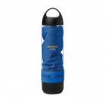 Bidones deportivos personalizados con toalla y altavoz azul