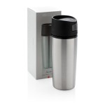 Vasos termo impresos con apertura de un toque 300ml Original color plateado vista con caja