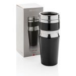 Vasos térmicos de acero y plástico con diseño ergonómico 350ml Contour color negro vista con caja