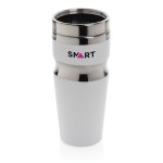 Vasos térmicos de acero y plástico con diseño ergonómico 350ml Contour color blanco vista con logo