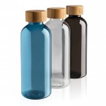 Botella de plástico reciclado tapón de bambú color azul vista general