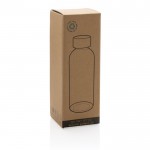 Botella de plástico reciclado tapón de bambú color azul segunda vista con caja
