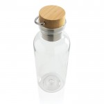 Botella de plástico reciclado tapón de bambú color transparente tercera vista