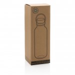 Botella de plástico reciclado tapón de bambú color transparente segunda vista con caja