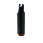 Botellas reutilizables con base de corcho color negro vista con logo
