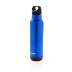 Botellas reutilizables con base de corcho color azul vista con logo
