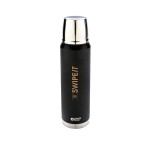 Termo corporativo grande con cubierta antidesgaste 1L Swiss Peak Large color negro vista con logo