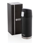 Termos impresos pequeños de acero inoxidable 300ml Swiss Peak Mini color negro vista con caja