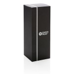Termos impresos pequeños de acero inoxidable 300ml Swiss Peak Mini color negro segunda vista con caja