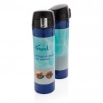 Termo de acero inoxidable con tapa de cierre seguro 450ml Exclusive color azul segunda vista con logo