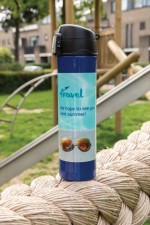 Termo de acero inoxidable con tapa de cierre seguro 450ml Exclusive color azul vista de ambiente