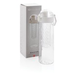 Botella para agua con infusor de frutas color blanco vista con caja