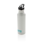 Botella personalizada de acero con boquilla color blanco vista con logo