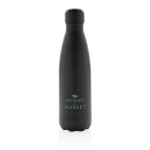 Botellas termo personalizadas de acero color negro vista con logo