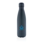 Botellas termo personalizadas de acero color azul oscuro vista con logo