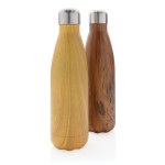 Botella de acero con estampado de madera color madera clara vista general