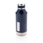 Botella con función termo y placa para logo color azul oscuro vista con logo