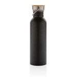 Botella de acero de una pared con tapa y asa color negro tercera vista