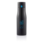 Botella con seguimiento de hidratación color negro vista con logo