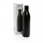 Botella de acero grande con función termo color negro vista con caja