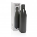 Botella de acero grande con función termo color gris oscuro vista con caja