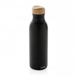 Botella de acero inoxidable reciclado con tapón de bambú 600ml color negro
