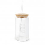 Vaso de cristal con tapa de rosca de bambú y pajita 450ml vista principal