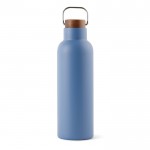 Botella de acero inoxidable reciclado con tapa de madera y asa 800ml color azul