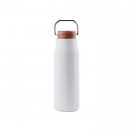 Botella de acero inoxidable reciclado con tapa de madera y asa 300ml color blanco