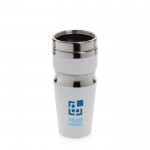 Vasos térmicos de acero y plástico con diseño ergonómico 350ml Contour color blanco vista de impresión