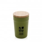 Taza térmica promocional con tapa de bambú color verde oscuro vista de impresión