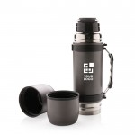Termos corporativos de acero inoxidable con dos tazas 700ml Portable color gris oscuro vista de impresión