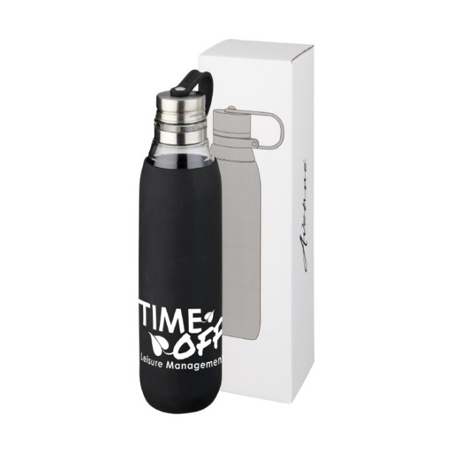 Botella personalizada de cristal con funda negro
